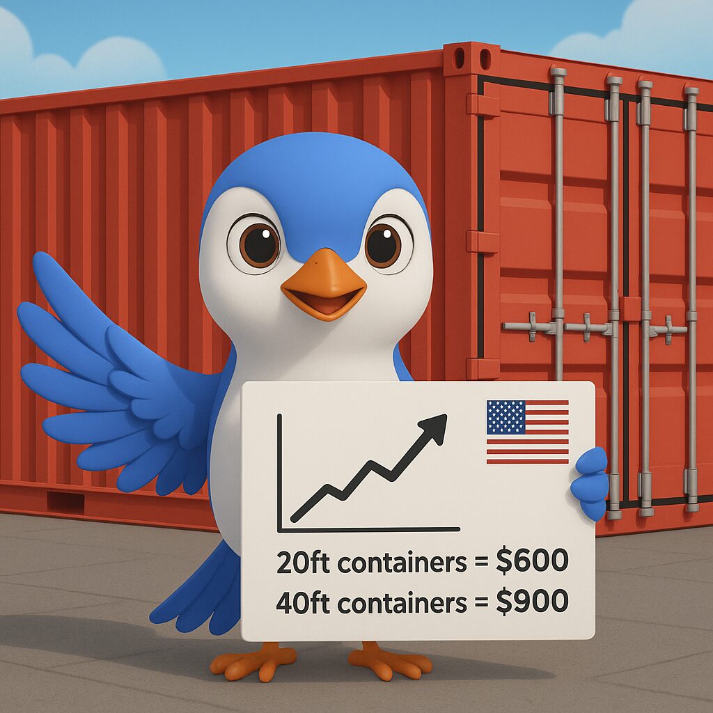 Artie holding a board showing the new peak season shipping surcharges